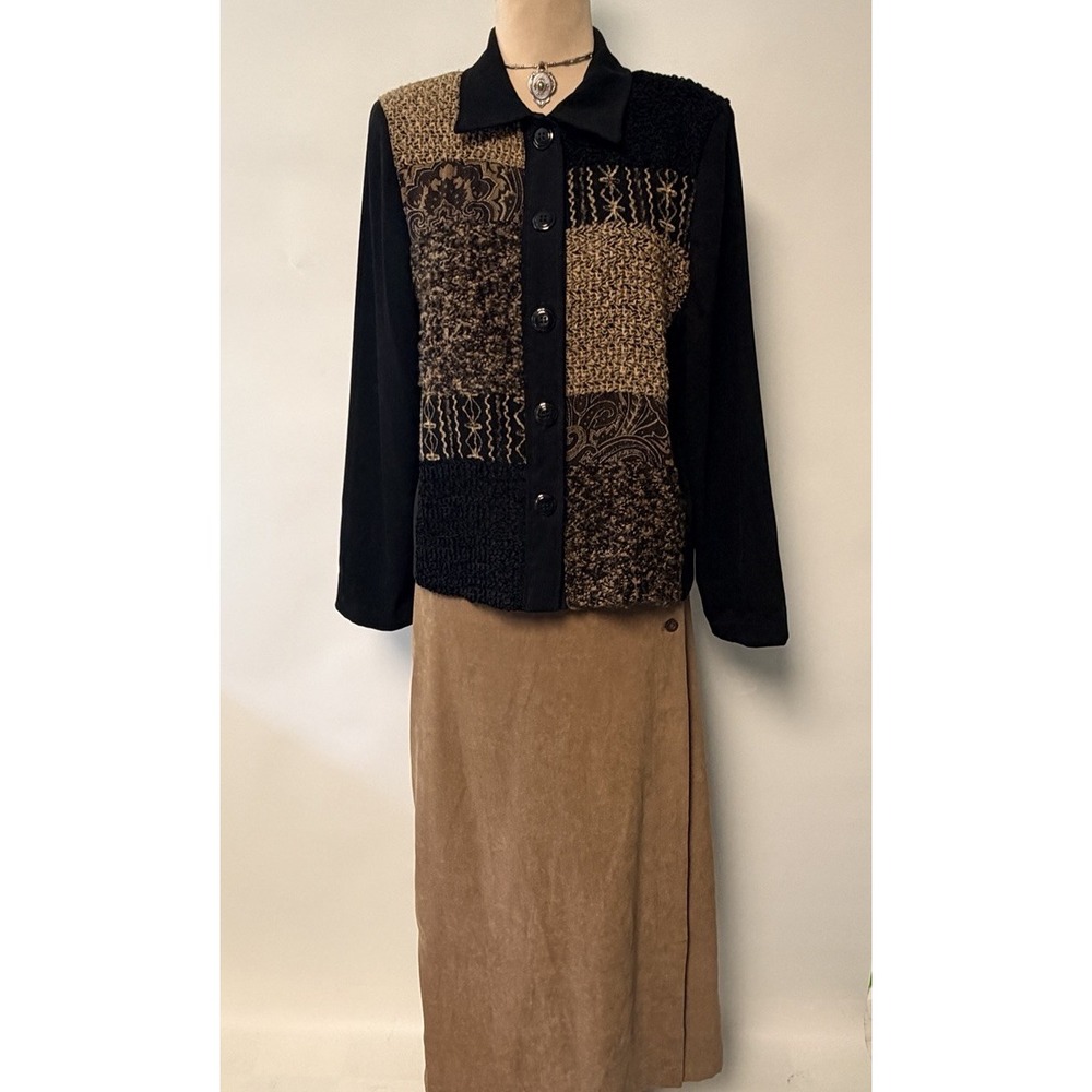 Vintage 90s Y2K Tapestry Patchwork Jacket Women Medium P Earthy Art Lagenlook